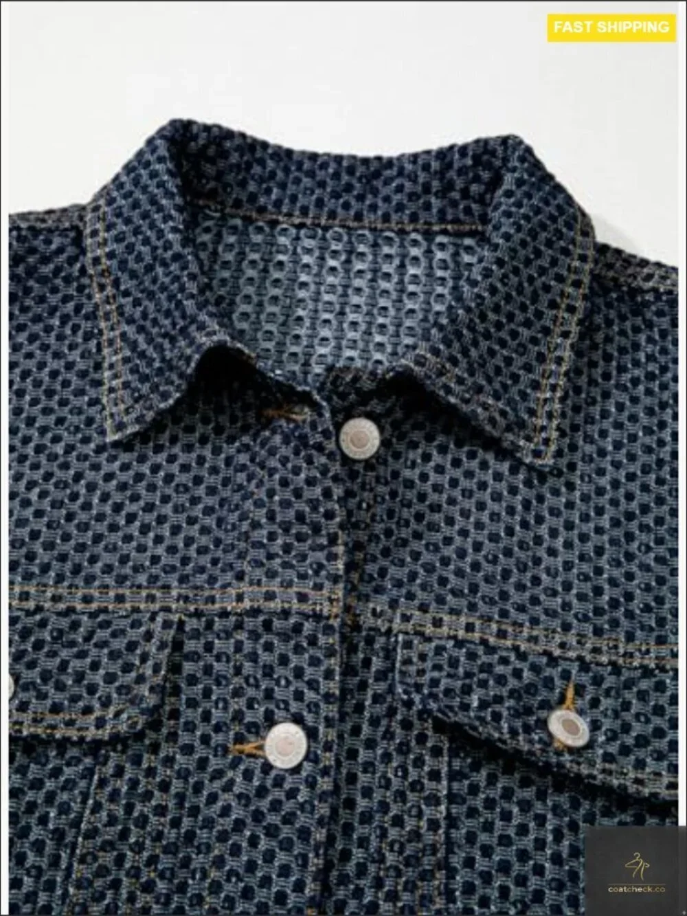 Oversized Boyfriend Denim Jacket Textured Long Sleeve Button Up Classic Chic